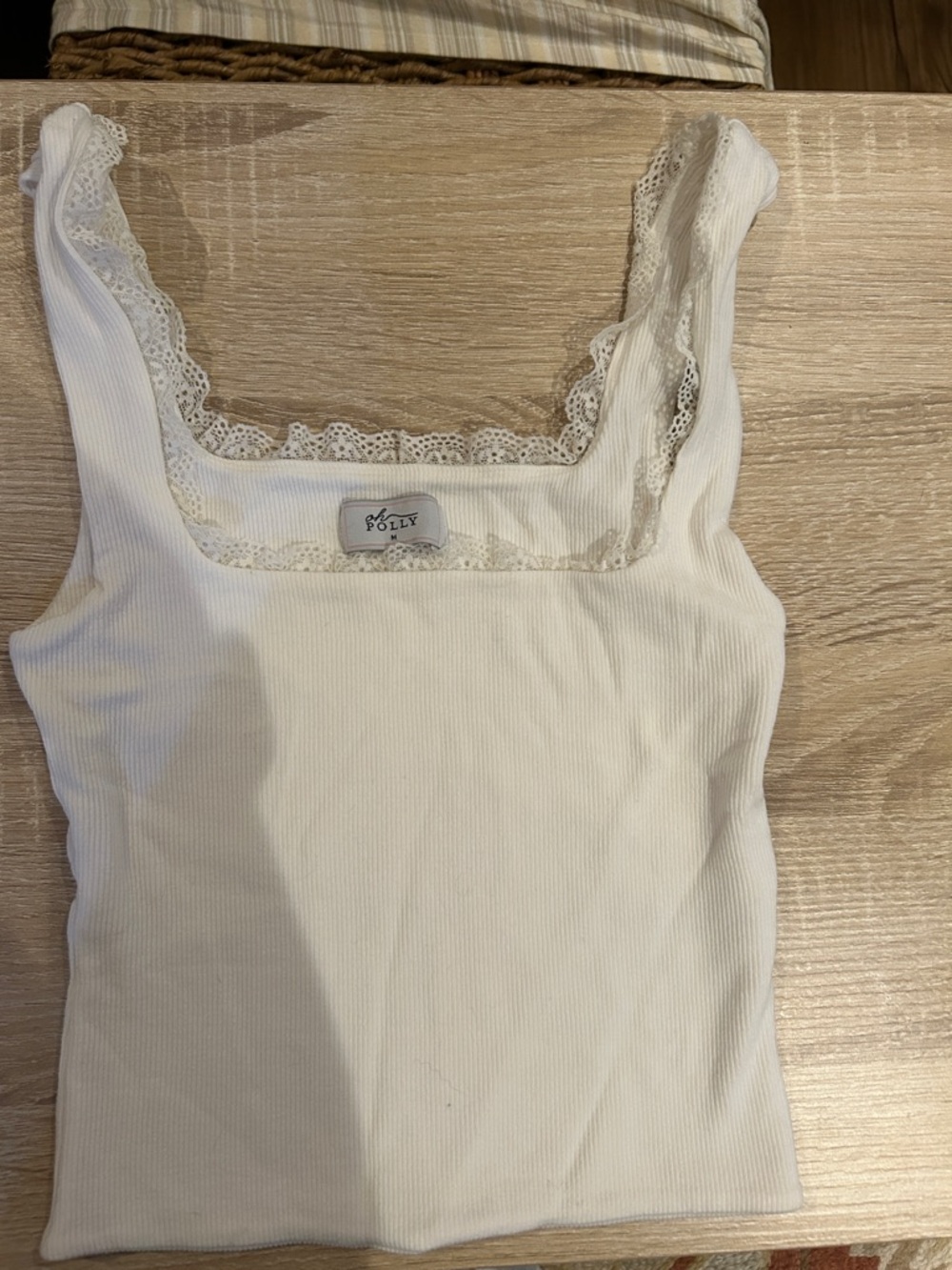 Roxy White Ribbed Lace-Trim Camisole